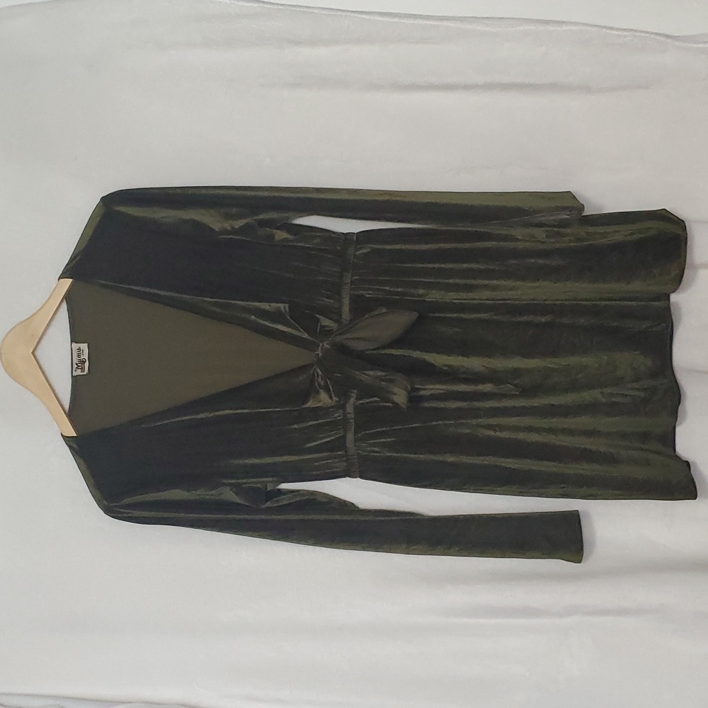 Show Me Your Mumu Shinny Olive Green Velvet Monroe Dress Size L